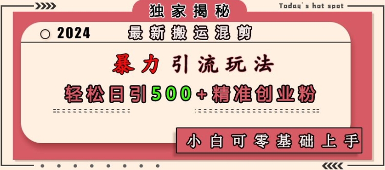 最新搬运混剪暴力引流玩法，轻松日引500+精准创业粉，小白可零基础上手-翔云学社