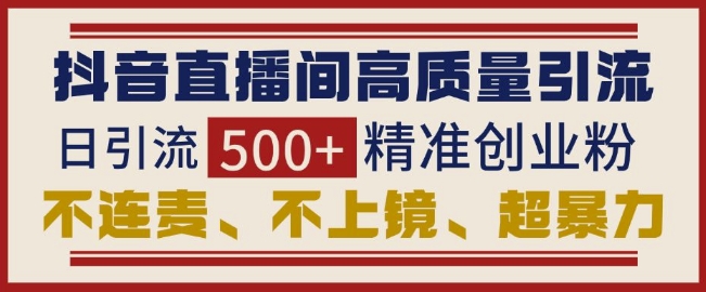 抖音直播间引流创业粉，无需连麦、不用上镜、超暴力，日引流500+高质量精准创业粉-翔云学社