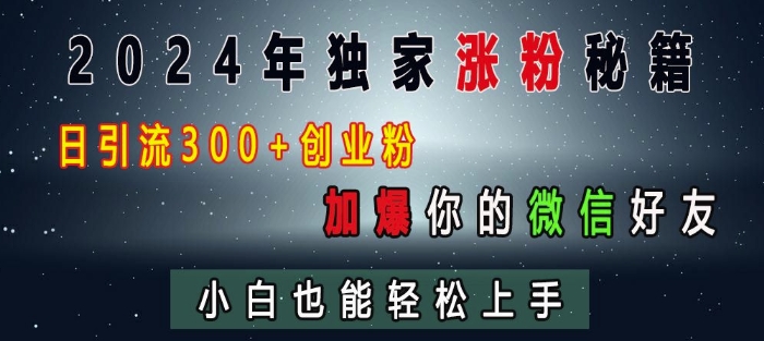 2024年独家涨粉秘籍，日引流300+创业粉，加爆你的微信好友，小白也能轻松上手-翔云学社