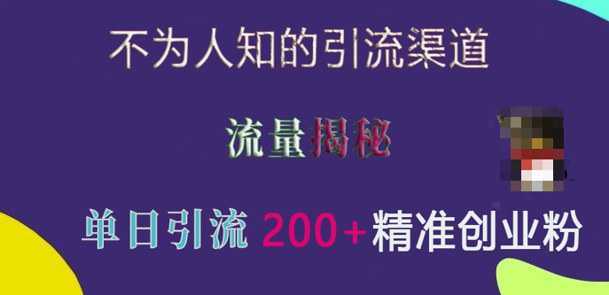 不为人知的引流渠道，流量揭秘，实测单日引流200+精准创业粉【揭秘】-翔云学社