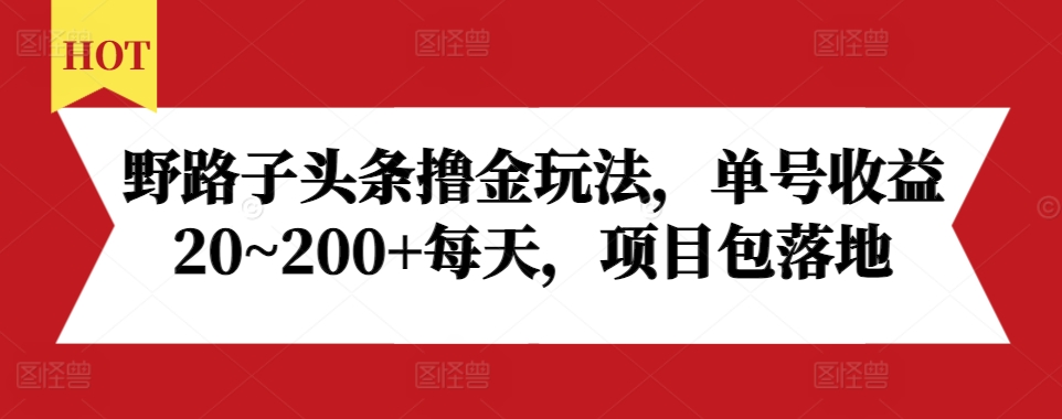 野路子头条撸金玩法，单号收益20~200+每天，项目包落地-翔云学社