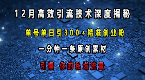 最新高效引流技术深度揭秘 ，单号单日引300+精准创业粉，一分钟一条原创素材，引爆你的私域流量-翔云学社