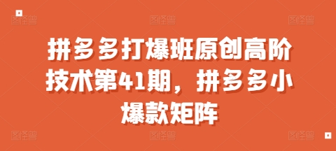 拼多多打爆班原创高阶技术第41期，拼多多小爆款矩阵-翔云学社