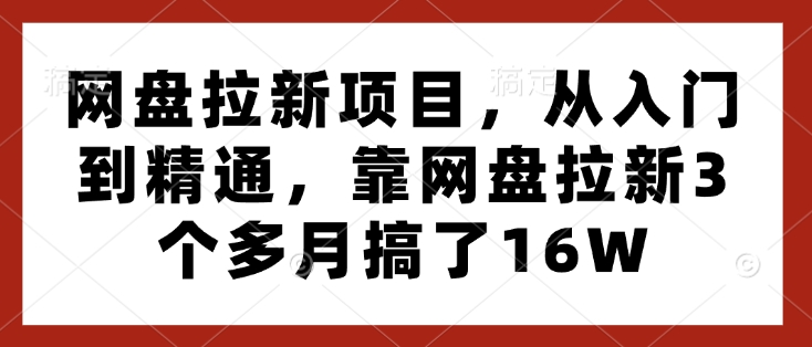 网盘拉新项目，从入门到精通，靠网盘拉新3个多月搞了16W-翔云学社