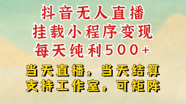 抖音无人直播挂载小程序变现每天纯利500+当天直播，当天结算支持工作室，可矩阵【揭秘】-翔云学社