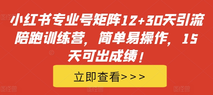 小红书专业号矩阵12+30天引流陪跑训练营，简单易操作，15天可出成绩!-翔云学社