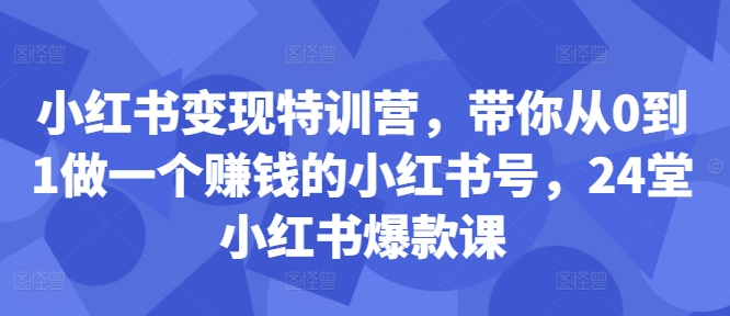 小红书变现特训营，带你从0到1做一个赚钱的小红书号，24堂小红书爆款课-翔云学社