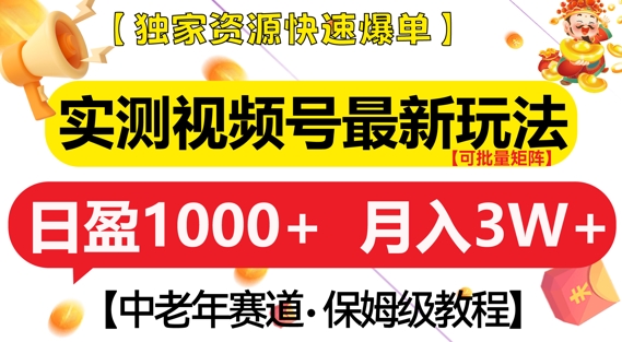 实测视频号最新玩法，中老年赛道，独家资源，月入过W+【揭秘】-翔云学社