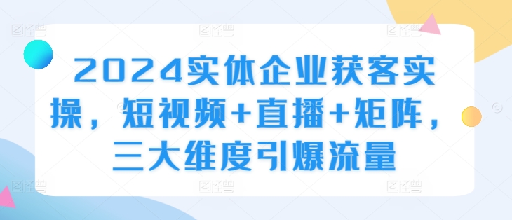 2024实体企业获客实操，短视频+直播+矩阵，三大维度引爆流量-翔云学社