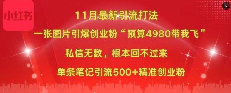 小红书11月最新图片打粉，一张图片引爆创业粉，“预算4980带我飞”，单条引流500+精准创业粉-翔云学社