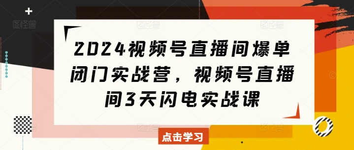 2024视频号直播间爆单闭门实战营，视频号直播间3天闪电实战课-翔云学社