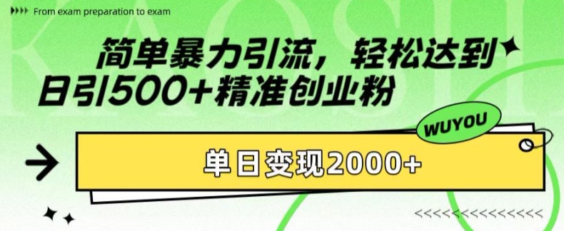 简单暴力引流，轻松达到日引500+精准创业粉，单日变现2k【揭秘】-翔云学社